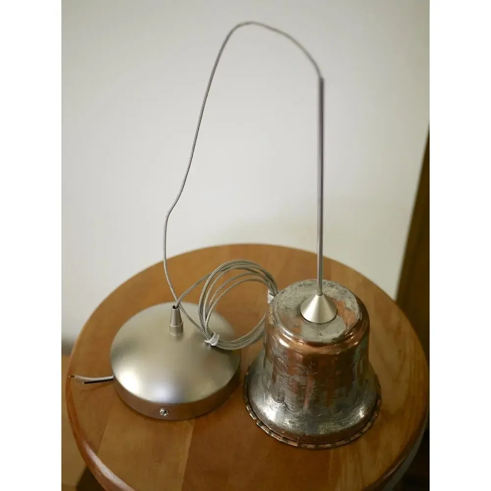 Vintage French Country Rustic Primitive Copper Hanging Pendant Light Fixture 4